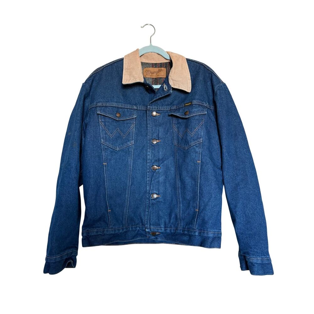 Wrangler Authentic Western Denim Jacket 40 Blanket Lined Corduroy Collar
